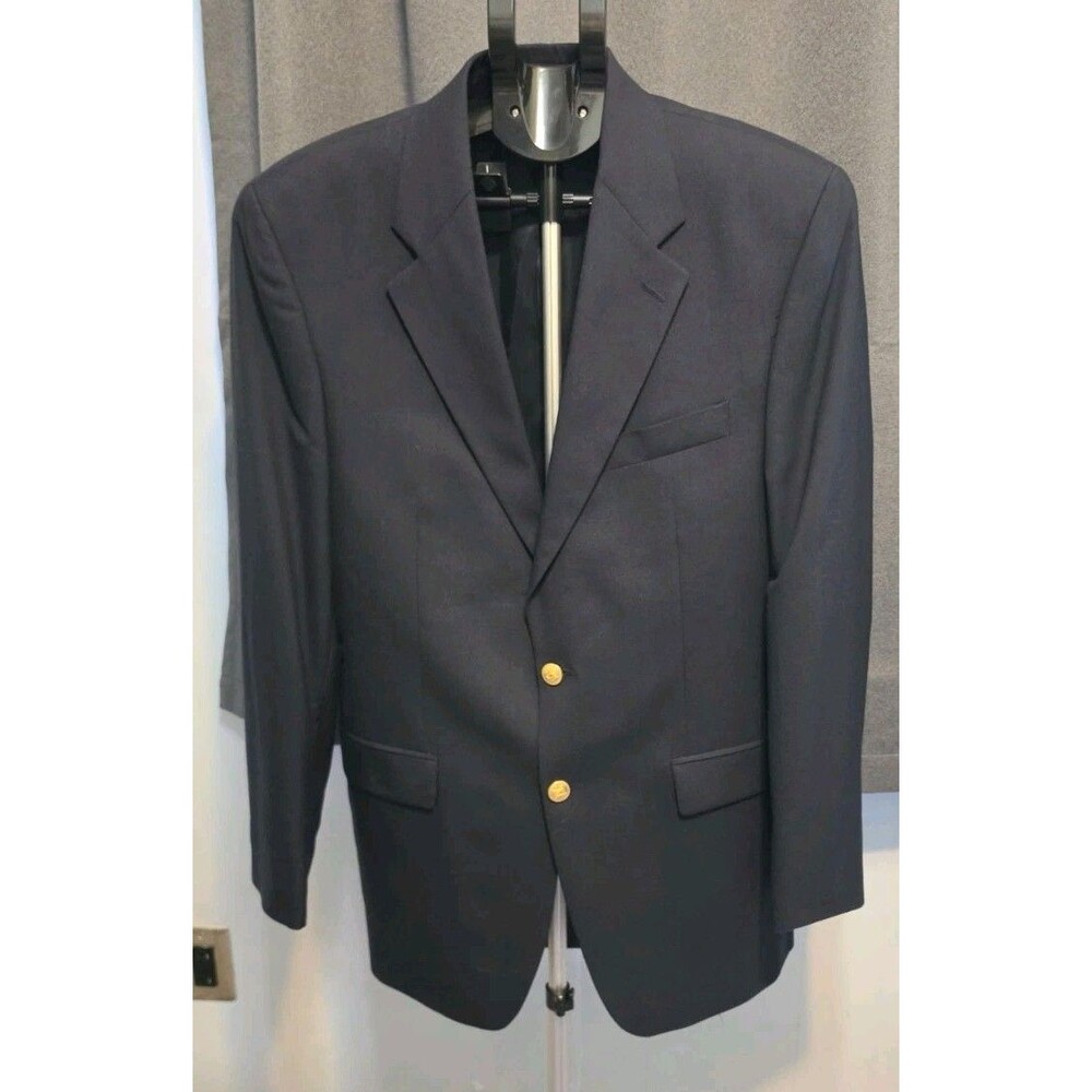 Chaps Ralph Lauren Gold Button Navy 100% Wool Blazer Jacket 40L 40 Long